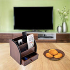 Siveit Wooden Desktop Organizer with Drawer, Multifunctional Office Supply Storage - Remote Control Caddy Holder
