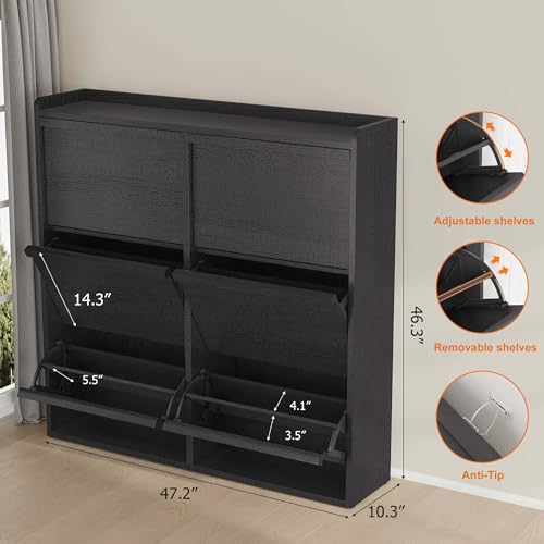 GarveeHome Shoe Cabinet with 6 Flip Drawers, Wooden Shoe Organizer Cabinet with Adjustable Shelf, Shoe Storage for Entryway, Hidden Shoe Cabinet for Hallway, Living Room, Black - color: Black, size: 6-Drawers