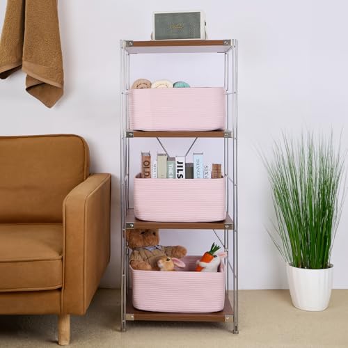MiniArk Large Storage Baskets for Shelves, Closet Organizers Bins for Clothes Blanket Towels, Baby Nursery, Toy Baskets Box, Woven Rope Baskets, 17 x 13 x 7.5”, 2 Packs Light Pink - color: Light Pink, size: 2pcs-L17×W13×H7.5"
