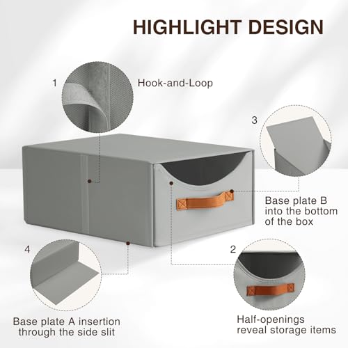 Homsorout Large Closet Organizers - Closet Storage Drawers for Clothes, Fabric Sotrage Bins with Handle, Collapsible Organizer Bins for Bedroom, Living Room, 4 Pack, Gray - color: Gray, size: 16 Inch. - 4 Pack