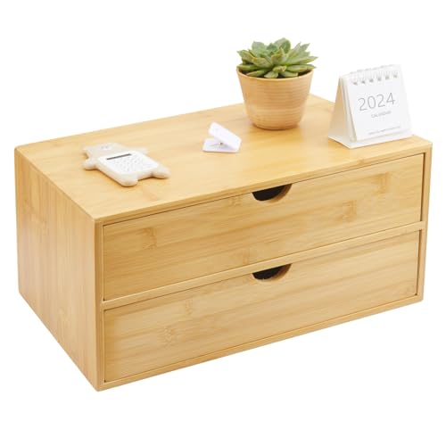 Charmewooden Bamboo Desk Organizer With Drawers Countertop Drawers Counter Storage Box Corner Desk Organizer for Home Office No Assembly Required (2 Drawers) - style: 2 Drawers