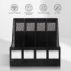 Comix Magazine File Holder Rack/Vertical Desktop File Organizer - Plastic Desk Organizer for Files, Folders, Books - 4 Compartment Binder Organizer - Black
