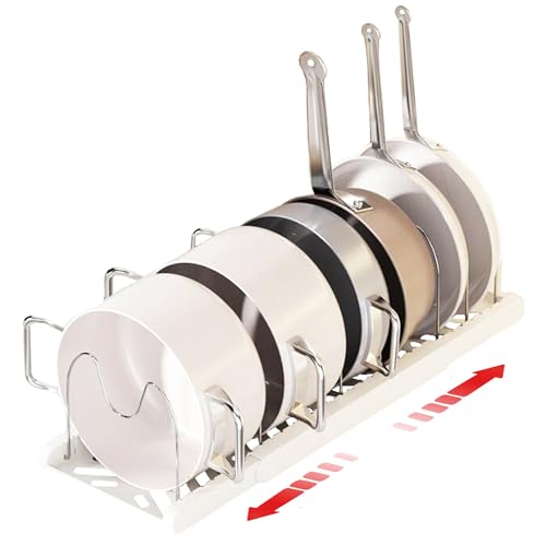 Expandable Pot and Pan Organizer Rack with 7 Stainless Steel Adjustable Shelves, for Neatly Storing Cookware, Pots, Pans, Lid(White) - color: White（Style 2）