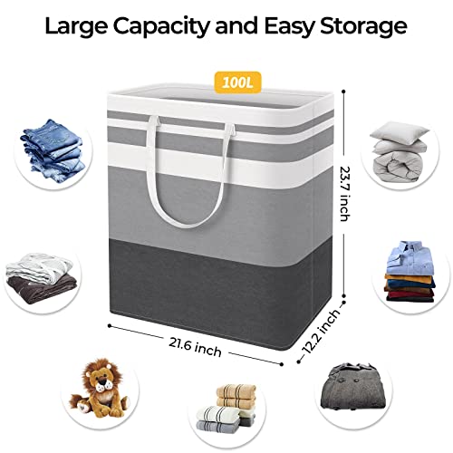 HomeHacks Laundry Basket,100L Each Waterproof, Freestanding Laundry Hamper, Collapsible Tall Clothes Hamper with Extended Handles for Clothes Toys in The Dorm and Family, 2-Pack Gradient Grey - color: Grey, size: 100L