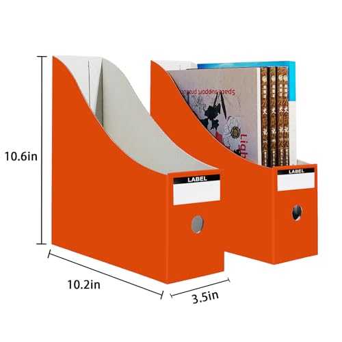 Limitliho Cardboard Magazine File Holder, Sturdy Book Bins for Classroom, Vertical File Folder Organizer, 10.6'' 10.2'' 3.5'' Inch Magazine Rack (Orange-Red, 24 Pack) - color: Orange-Red
