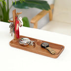 Wooden Jewelry Stand, 2-in-1 Entryway Key Tray & Desk Organizer, Multi-Compartment Vanity Jewelry Holder, Solid Wood Entryway Organizer for Necklaces, Rings, Earrings, Minimalist Home Decor