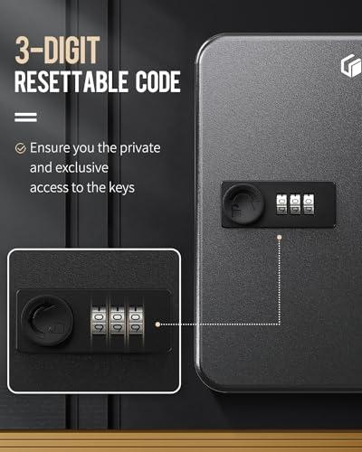 Uniclife 20 Position Key Cabinet with Combination Lock Resettable Black Digital Security Storage Box Steel Key Organizer with Colorful Key Tag Labels Stickers and Hooks - color: Black, size: 20 Keys