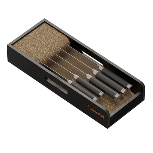 SpaceAid Knife Drawer Organizer Bamboo Insert Dock, Kitchen Steak Knives Holder Organizers Block for Drawer in Storage Organization (Small, Black) - size: Black, Small