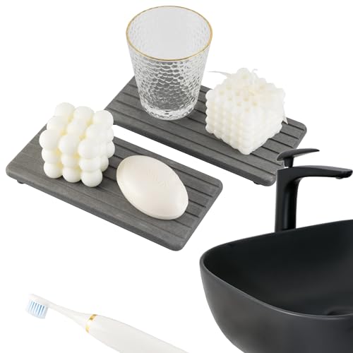NiuYichee 2 PCS Water Absorbent diatomite Coasters, 8.3" x 4" Water Absorbing Stone Tray for Sink, Stone Drying mat for Kitchen Counter, Stone soap Tray Used for Hand Soaps & toiletries & Plants - color: Dark Grey, size: 8.3 x 4 inches