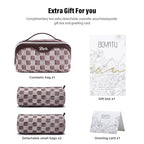 BOYATU Travel Makeup Bag for Women: Large Cosmetic Bag Set of 3 - PU Leather Make up Bag with Compartments - Compact Waterproof Toiletry Bag with Divider & Handle (D-3-Brown) - color: D-3-Brown