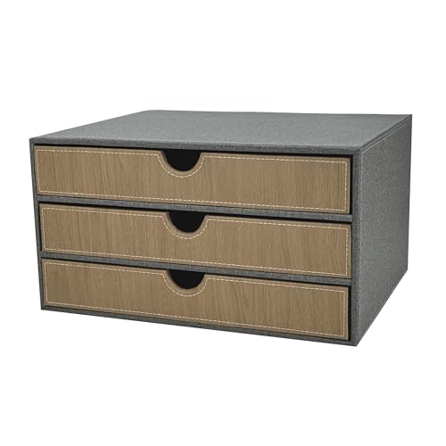 3-Drawer Leather Desk Organizer with A4 File Holder-Stackable Modular Storage Box for Office Supplies,Files,Bills & Jewelry-Space-Saving Design for Home Office,Desk & Workspace(Grey Cloth) - color: grey cloth