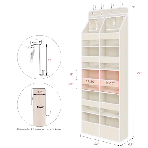 Univivi 6-Shelf Baby Door Storage Over Door Fabric Hanging Organizer with 10 Deep Pockets and 4 Small PVC Pockets Wall Mount Hanging Storage Organizers for Baby Essential (Beige) - color: Beige (Upgraded), size: 6 LAYER