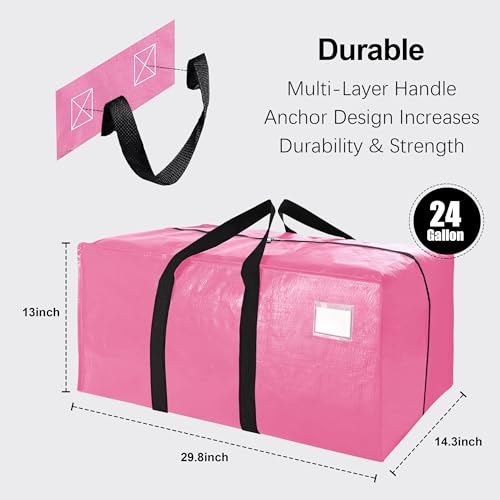 VELVETSURE 12 Pack Heavy Duty Large Moving Bags W/Backpack Straps - Strong Handles & Zippers, Storage Totes For Space Saving, Fold Flat, Alternative to Moving Box and Storage Bin, Pink - color: Pink, size: 24 Gal - 12 Pack