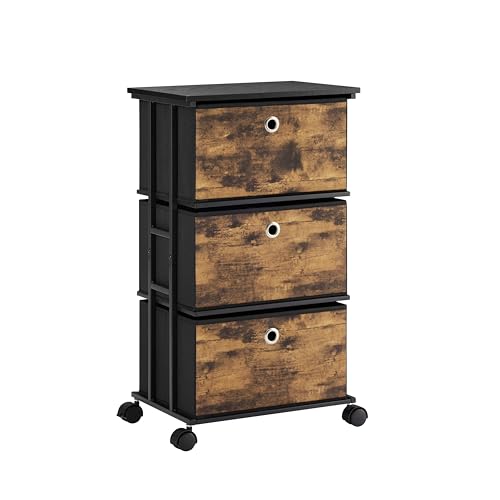 MAX Houser Dresser Storage with 3 Drawers, Fabric Tower Nightstand, Chest of Drawers,Vertical Storage Unit Organizer for Closets,Bedroom,Dorm, Wood Top, Rustic Brown Wood Grain Print - color: Brown