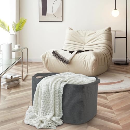 MEGASKET Extra Large Rope Basket, 23.6" x 17" x 12" Rectangle Wicker Baby Laundry Basket, Kids Toy Storage Baskets, Woven Basket for Blankets Clothes Pillows, Laundry Room Organization, Dark Grey - color: Dark Gray, size: 23.6"x17"x12