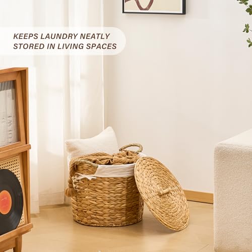 Handwoven Hamper with Lid, Clothes Hamper for Bathroom Laundry Room Bedroom (Natural, S) - color: Natural, size: S