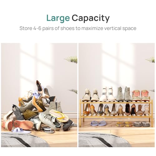 viewcare 2-Tier Long Shoe Rack for Entryway, Black Bamboo Wood Shoe Rack for Closet & Hallway, Long 33IN | Beautiful | Functional | Sturdy | Durable - color: Natural Bamboo, size: 2-Tier Long