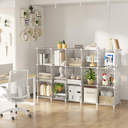 UNKU Cube Storage Organizer, 10 Cube Closet Organizer Storage Shelves, DIY Stackable Bookcase, Clothes Organizer Shelf for Closet, Bedroom, Living Room, Cabinet, Home, Office, Translucent - color: Clear, size: 10cube