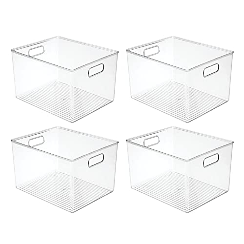 mDesign Plastic Storage Organizer Container Bin for Kitchen Organization in Pantry, Cabinet, Countertop Fridge, Refrigerator, and Freezer - Hold Food, Drink, or Snacks, Ligne Collection, 4 Pack, Clear - size: 12 x 10 x 8 (Pack of 4)
