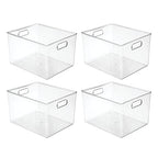 mDesign Plastic Storage Organizer Container Bin for Kitchen Organization in Pantry, Cabinet, Countertop Fridge, Refrigerator, and Freezer - Hold Food, Drink, or Snacks, Ligne Collection, 4 Pack, Clear - size: 12 x 10 x 8 (Pack of 4)
