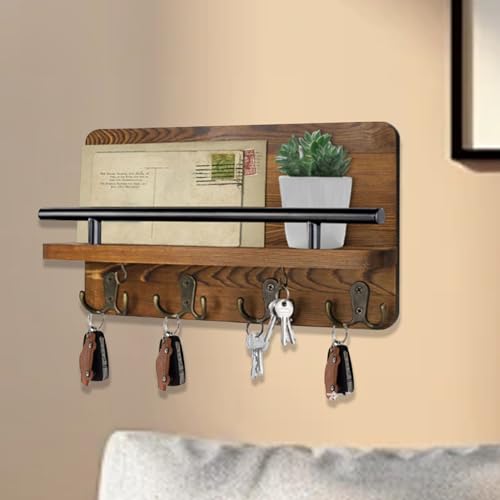 Mail Key Holder Wall Mount Wood Storage Shelf, Stylish Home Organization, Practical Decor Entryway Living Room Hallway Laundry Room Garage Wall Organizer for Letters Bills Wallets Accessories Use