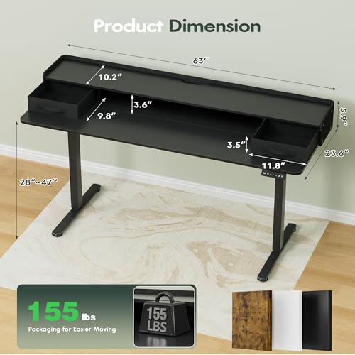 Homall Electric Standing Desk with 2 Drawers, Adjustable Height Computer Desk with Storage Sit Stand Table with Storage Shelf and Splice Board Quick Install for Home Office (Black, 63 Inch) - color: Black, size: 63 Inch