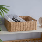 Drawer basket Handwoven Paper Rope Rectangular Shallow Basket Storage-15.35X12.01X4.72 Inches (Light brown) - color: Light brown