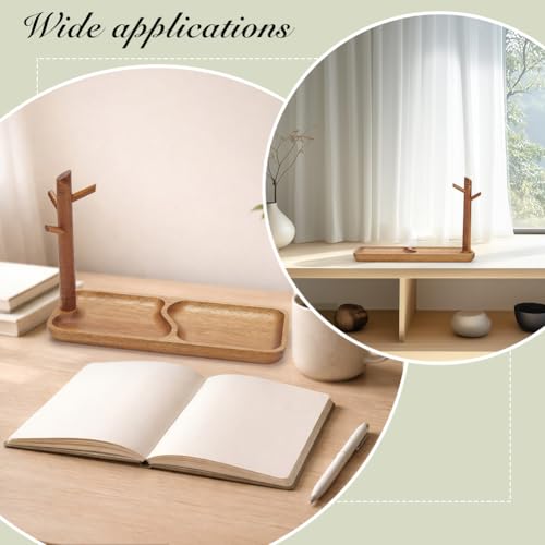 INFUNLY Wooden Key Holder with Tray 11.8x4.7x7.5 Inches Key Tray for Entryway Table Rustic Home Organizer Acacia Wood Key Tray Key Chain Display Stand for Home Phone Bracelets Watches