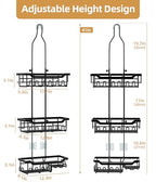 Adjustable Shower Caddy Hanging, Extended Length Organizer Over Shower Head, 3 Tier Long Neck Shower Rack with Soap Holder for Large Storage, Black - color: Black - 3 Tier - Standard
