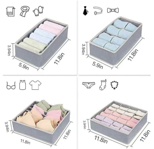 4 Piece Drawer Organiser,Collapsible Non-Woven Sorting Box,Closet Divider For Underwear,Socks,Bras,Ties (Grey) - color: Grey