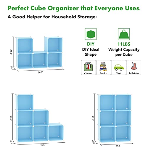 C&AHOME Cube Storage Organizer, 6-Cube Shelves Units, Closet Cabinet, DIY Plastic Modular Book Shelf, Ideal for Bedroom, Living Room, Office, 36.6" L x 12.4" W x 36.6" H Blue UPCS06L - color: Blue