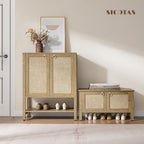 SICOTAS Rattan Shoe Rack Bench with Lift Top Storage: Farmhouse Boho Wide Shoe Cabinet Entryway Bench with Safety Hinges, Wooden Storage Chest for Bedroom, Entryway, Hallway, Living Room - color: Carbon Cherry