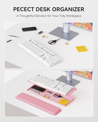 Laborio Computer Keyboard Stand with Storage Box, Keyboard Riser Wrist Rest for Desktop, Office Desk Organizer Accessories(Pink) - color: Pink