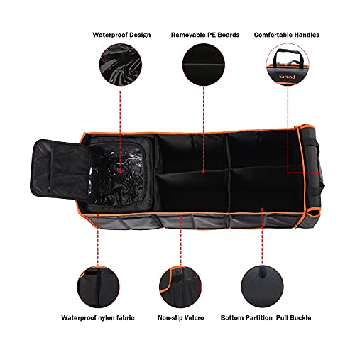 Large Trunk Organizer with Cooler, 3 Compartments SUV Cargo Organizer, Portable Trunk Organizer for suv,car,truck,rv,jeep(black) - color: Black&Orange, size: With Cooler