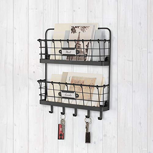 Spectrum Diversified Vintage Wall Mount Office or Entryway 2-Tier Letter Holder Organizer & Key Rack, One, Black (A14610) - color: Black