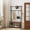 Coat Rack with Shoe Storage, Wood and Metal Frame, Entryway Hall Tree with Bench, Featuring 11 Hooks and 2-Tier Storage Shelves, 3-in-1, Entry Bench with Coat Rack (39.4" Walnut) - size: 100