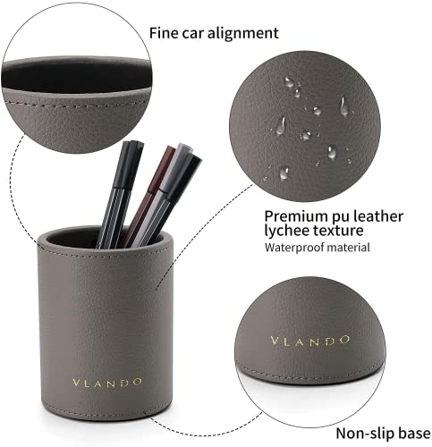 Vlando Office Desk Organizer Leather Desktop Organizer Caddy with Drawer for Storing Desktop Supplies and Accessories (Grey Set) - color: B.Grey Set