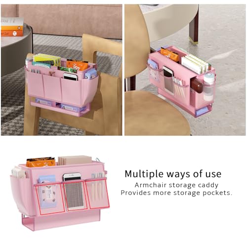 Bedside Caddy Bedside Organizer,Bed Caddy with 11 Pockets and Power Strip Holder,Versatile Bedside Storage Caddy for Home,Dorm,Bunk,Hospital,Crib Bed (Pink) - color: Pink
