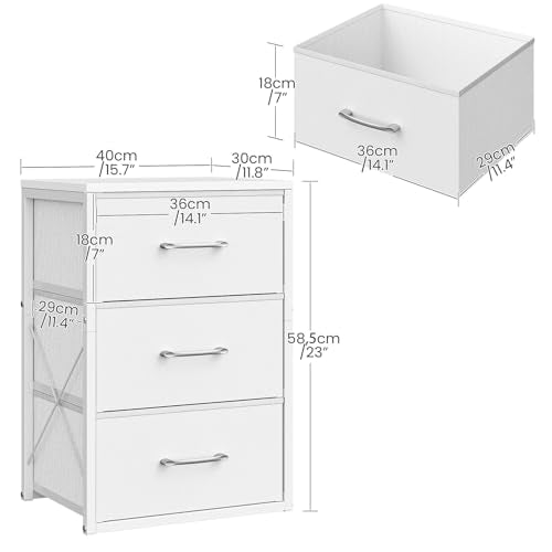 CHOEZON Stackable Storage Drawers for Closet, 3 Drawer Dresser with Wooden Top, Fabric Clothes Organizers with Metal Handles, Closet Organizer with 3 Drawers for Bedroom, Living Room, White TCW31WB - size: 11.8"D x 15.7"W x 23"H (3 Drawers)