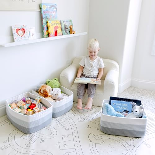 NaturalCozy Storage Baskets 16.8”x13”x7.6” Cotton Rope Woven Baskets for Organizing 3-Pack | Toy Storage Bins | Basket for Shelves, Laundry, Blanket, Clothes, Closet, Kitchen, Bathroom, Gifts - color: 3-Tone Gray
