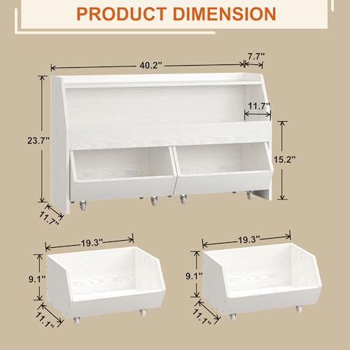 Fulhope Toy Storage Organizer for Kids, Toy Storage Cabinet with Drawers, Boys and Girls Toy Shelf with Wheels, Toy Organizer Kids Bookshelf with Storage for Nursery, Playroom, Bedroom (White) - color: White