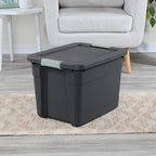 Sterilite 6-Pack Latch Tote, Stackable Plastic Storage Container Bins with Lids, 12 Gallon, Gray/Green - Latching Boxes for Bedroom, Bathroom, Garage, and Office Organization