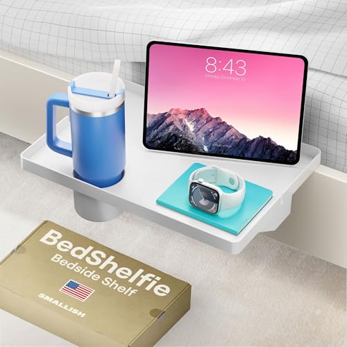 BedShelfie Bedside Shelf for Bunk Bed & Top Bunk, College Dorm Room Essentials, Clip On Nightstand, Bed Side Table Tray Organizer - Cup Holder, White - color: White, size: Cup Holder (Hard Plastic 17 x 11.6 inches)