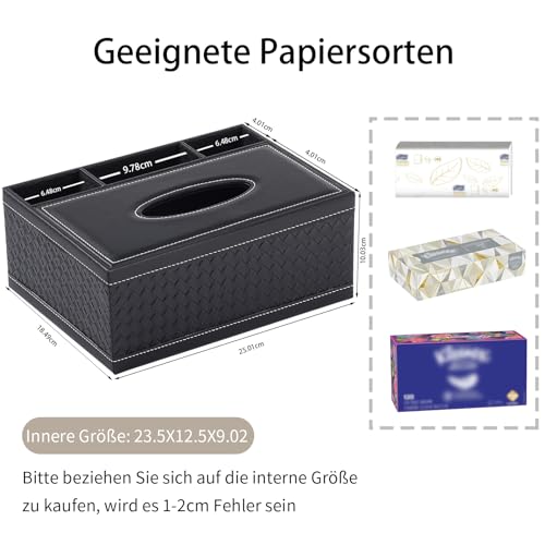Tissue Box Cover Rectangle Black Tissue Box Holder PU Leather Facial Tissue Organizer,Multifunctional Remote Control Stationery Storage Box,Home Office Supplies Car Napkin Caddy - color: Multifunctional Tissue Box-black Weave