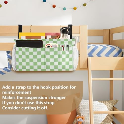 Bedside Caddy Hanging Bunk Bed Caddy Bed Organizer Hanging Pocket with 2 Hooks Bedside Storage Organizer Pocket Bag Holder Checkered Light Green - color: Checkered Light Green