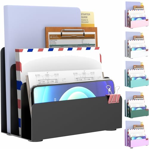 Mail Organizer Countertop, Small Desk File Organizer, Metal File Holder - Essential Workspace Organizers for Office Desk, Home Office (Black) - color: Black