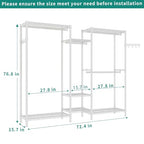 Heavy Duty Garment Rack, Portable Wardrobe Clothes Rack Freestanding Adjustable Clothing Rack with 7 Tiers Adjustable Wire Shelving and 4 Hanger Rods, Max Load 920LBS, White - color: White, size: B3: 5 Tiers with 4 Rods,72.4"L x 15.7"W x 76.8"H
