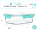 [5-Packs, 36 Oz.] Glass Meal Prep Containers with Locking Lids Glass Food Containers,Airtight Lunch Container,Microwave, Oven, Freezer and Dishwasher (4.5 Cup, Green) - color: Green