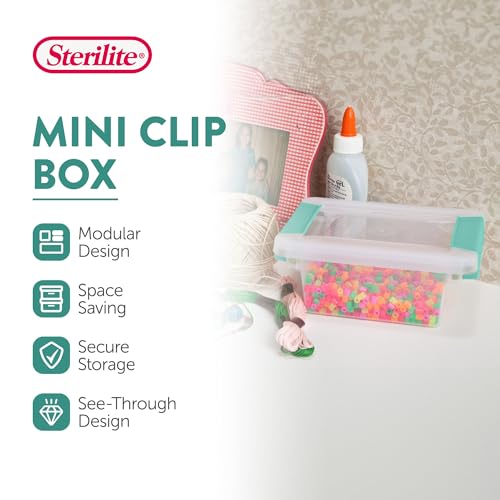 Sterilite 6-Pack Clip Box, Stackable Clear Plastic Bins with Latching Lids, Mini - Writing, Arts or Crafts Supplies Storage Containers for Home, Office, Classroom and Workshop Organization - size: Mini, style: 6 Pack
