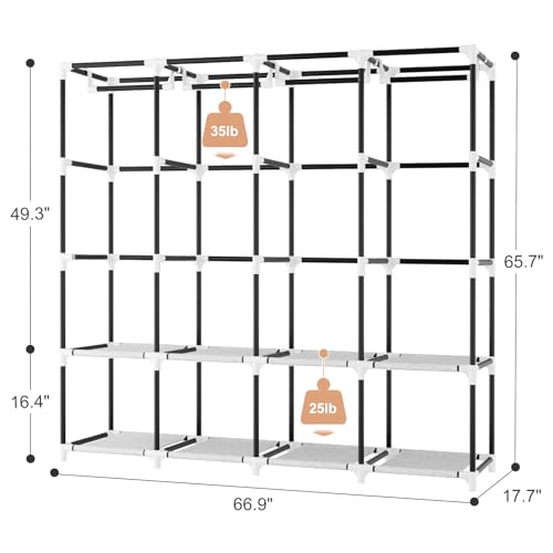 Portable Closet for Hanging Clothes, 67 Inch Wide Portable Wardrobe Closet with Cover, 4 Hanging Rod, Storage Shelves and Side Pockets, Large Free Standing Closet for Bedroom, White - color: White, size: 4 Row - 67'' Wide
